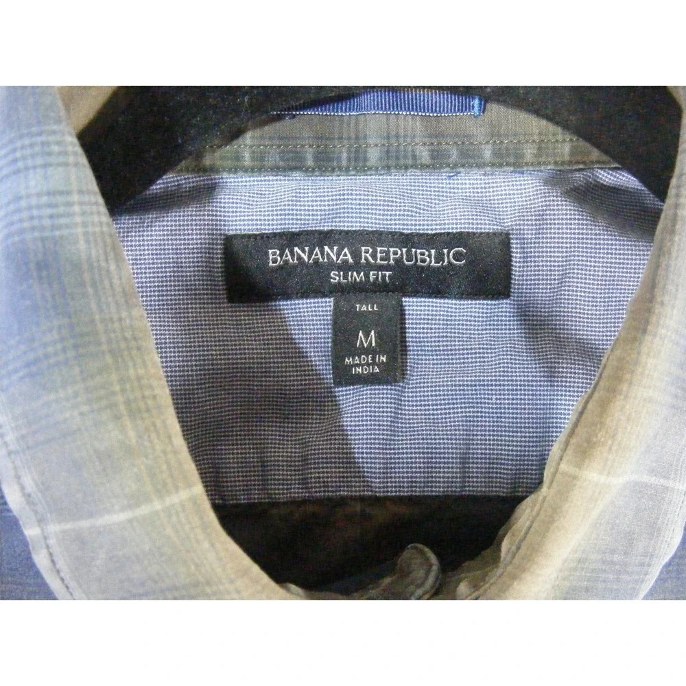 Banana Republic Button Down Mens Medium Tall Blue Plaid Excellent Slim Fit Shirt